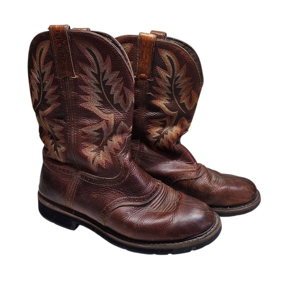 Men's Justin Cowboy Work Boots Size 11 D Brown Leather WK4655